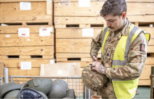 2nd Battalion Royal Anglian Regiment soldiers drafted in to pack Military Helmets for Ukraine