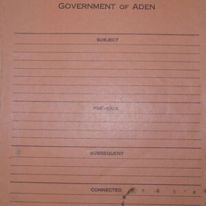 2 orange folders marked Goverment of Aden, one contains guide to officers eating shops in Aden