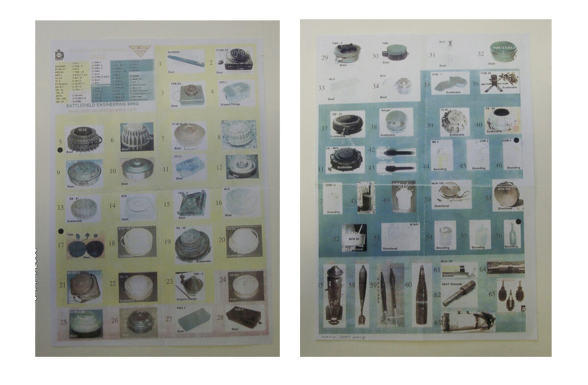 Chart for British troops showing pictures of mines used in Iraq. Chart for British troops showing pictures of mines used in Iraq.