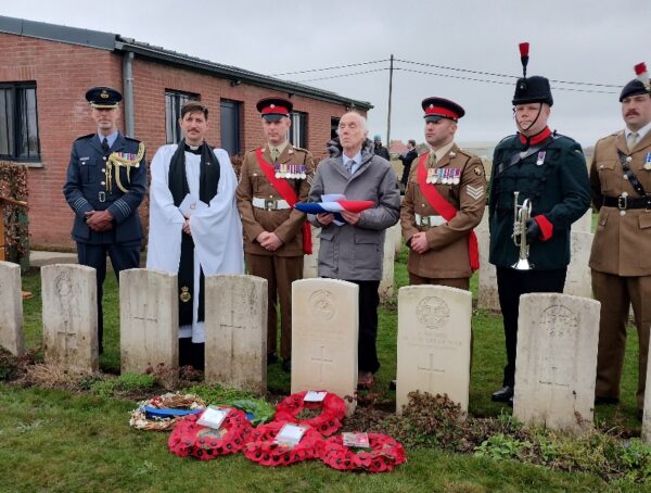 The grave of Leeds-born World War One soldier, Lieutenant Charles Stewart Cautherley of 1st Battalion Hertfordshire Regiment