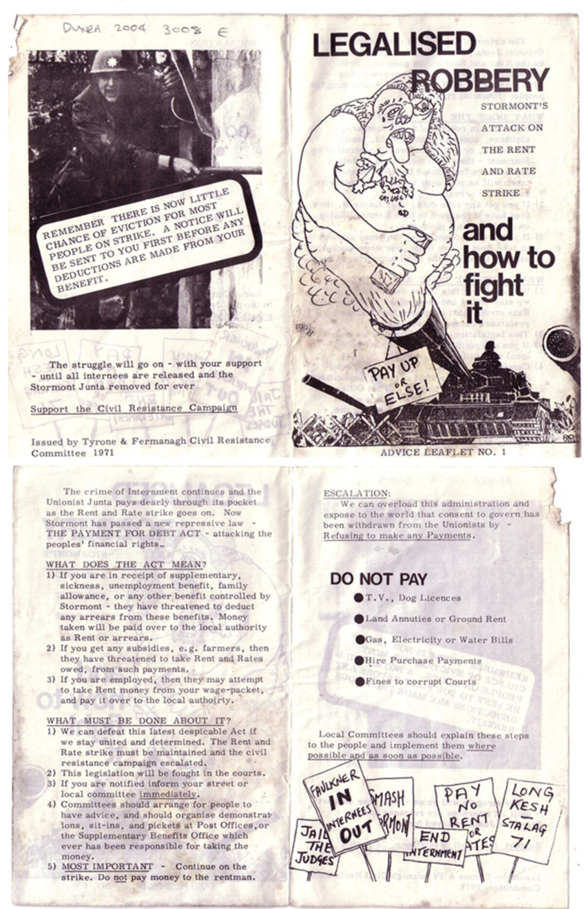 Civil resistance campaign leaflet, Northern Ireland featuring image of Royal Anglian soldier Civil resistance campaign leaflet, Northern Ireland featuring image of Royal Anglian soldier