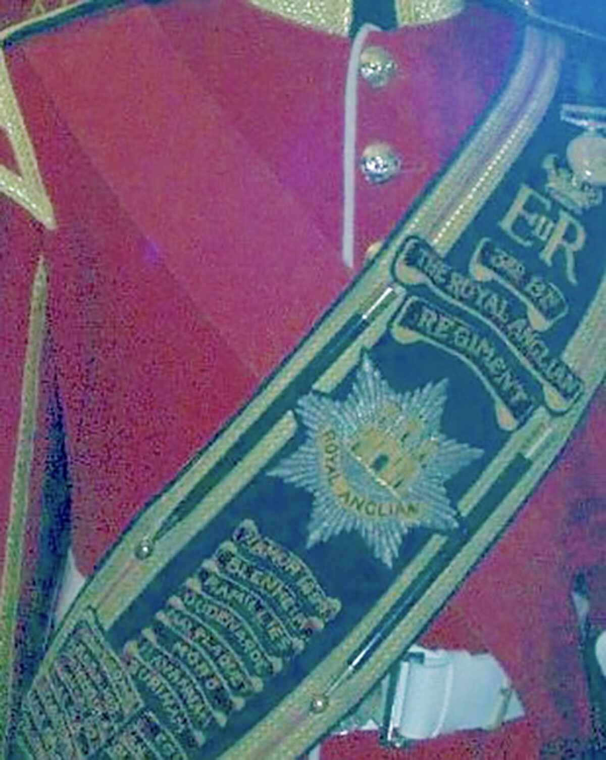 Drum Majors red sash. Worn over right shoulder over full ceremonial dress jacket.