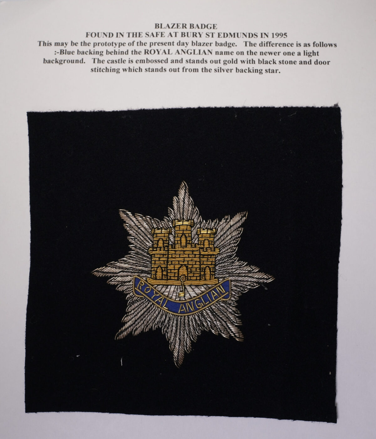 Blazer Badge Royal Anglian Regiment Prototype circa 1995