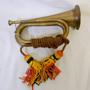 British Army standard issue bugle for military usage. Attributed to Drummer Maher, 1962, Malaya.