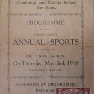 Cambridge and County School for Boys Sports Programme 2 May 1918