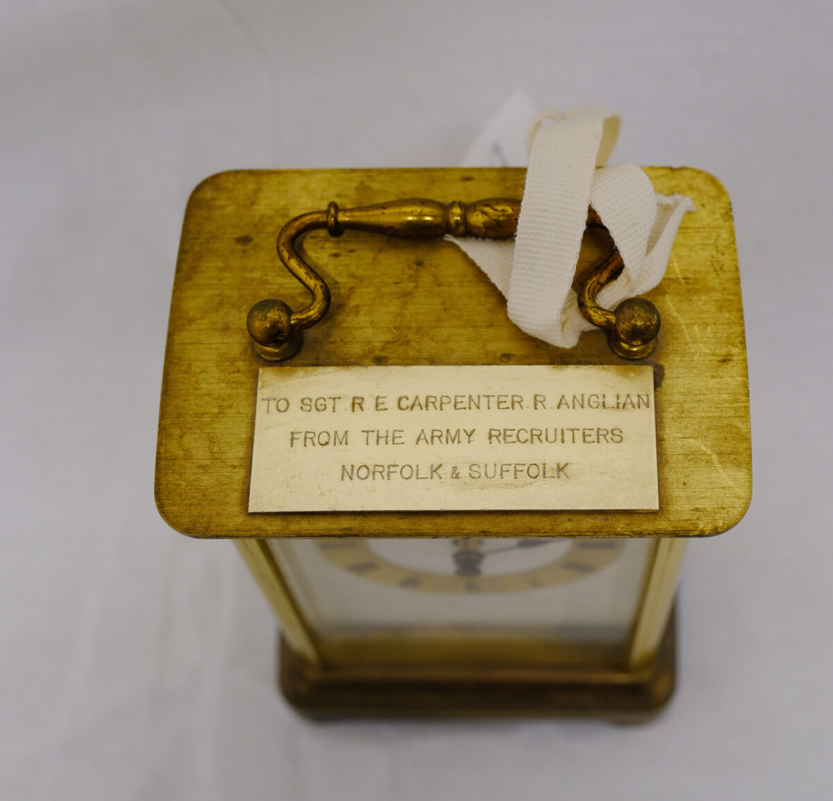 Staiger Quartz Claridge Clock presentation to Staff Sergeant R E Carpenter Royal Anglian Regiment from recruiters of Norfolk and Suffolk Staiger Quartz Claridge Clock presentation to Staff Sergeant R E Carpenter Royal Anglian Regiment from recruiters of Norfolk and Suffolk