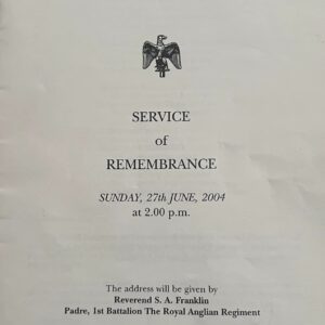Service of Remembrance on 27 June 2004 at the Regimental Chapel in Warley