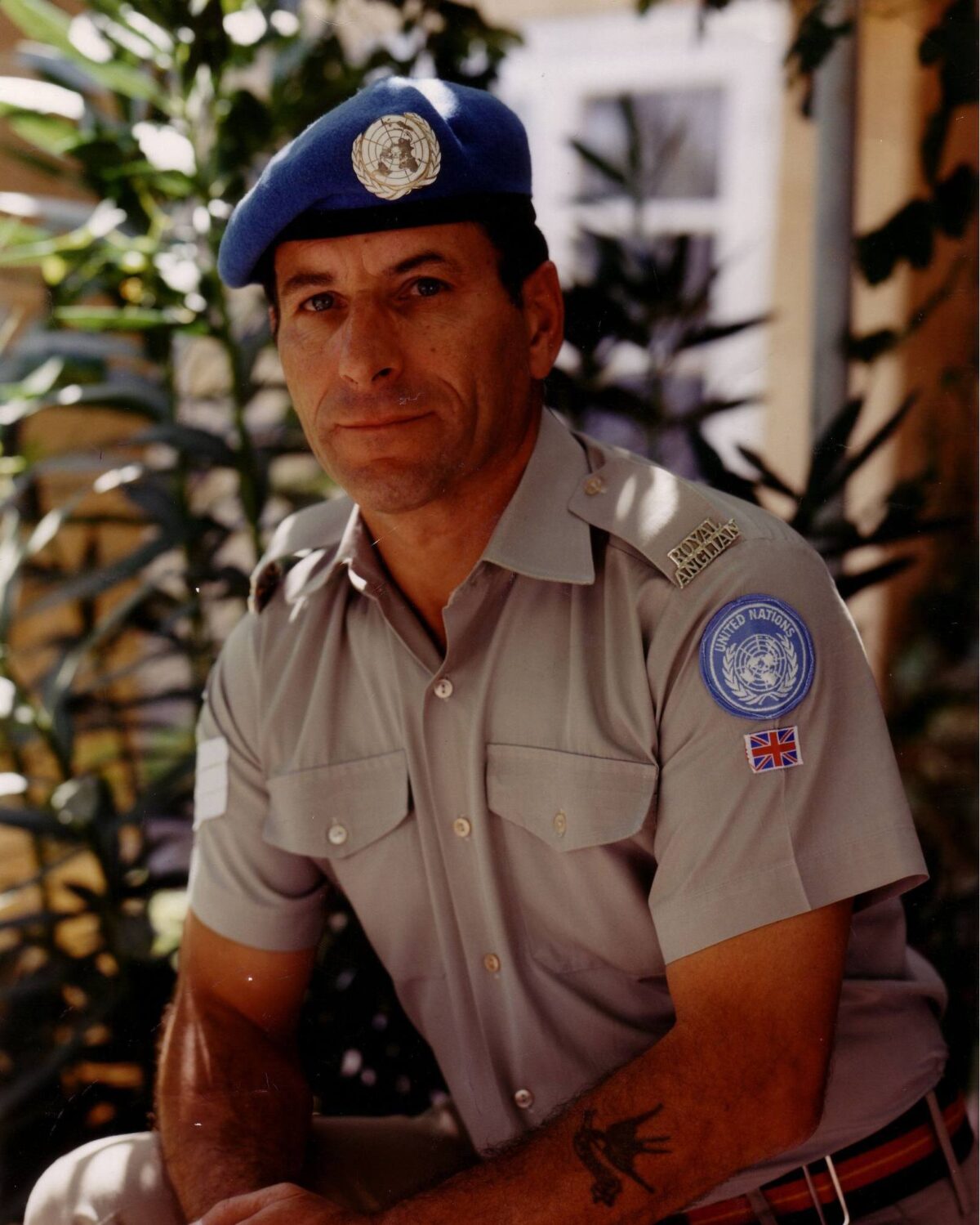Photograph of Colour Sergeant Tubby, 2nd Battalion Royal Anglian Regiment at HQ United Nations Peacekeeping Force in Cyprus in 1992. Photograph of Colour Sergeant Tubby, 2nd Battalion Royal Anglian Regiment at HQ United Nations Peacekeeping Force in Cyprus in 1992.