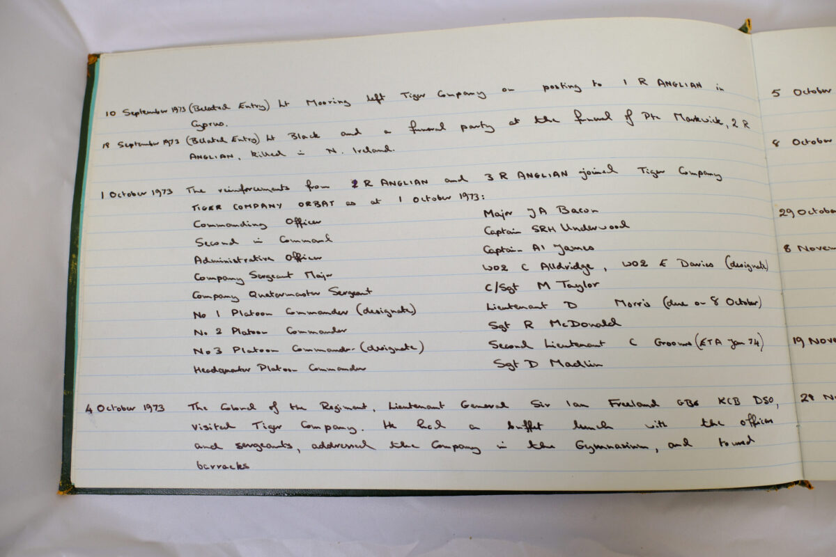 4th Battalion Royal Anglian Regiment Battalion log book from 1973 4th Battalion Royal Anglian Regiment Battalion log book from 1973