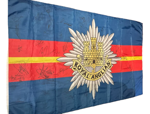 Royal Anglian Regiment Flag signed by famous people