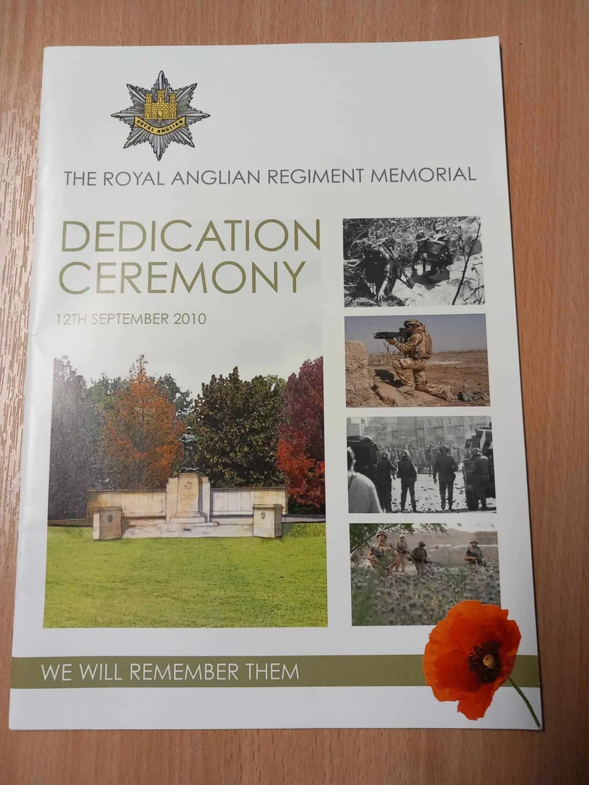 Royal Anglian Museum dedication ceremony programme Memorial at IWM Duxford 12 Sept 2010 Royal Anglian Museum dedication ceremony programme Memorial at IWM Duxford 12 Sept 2010