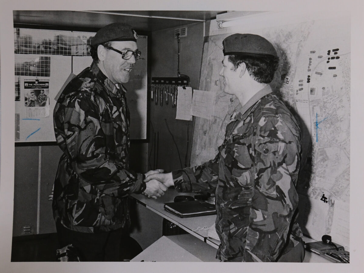 Colonel Commandant leets Corporal Black Royal Anglian Regiment in Londonderry in March 1982 Colonel Commandant leets Corporal Black Royal Anglian Regiment in Londonderry in March 1982