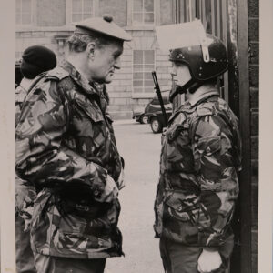 GOC Yorks with Private Chick 2nd Battalion Royal Anglian Regiment at he Main Base Gate Londonderry 1982 GOC Yorks with Private Chick 2nd Battalion Royal Anglian Regiment at he Main Base Gate Londonderry 1982