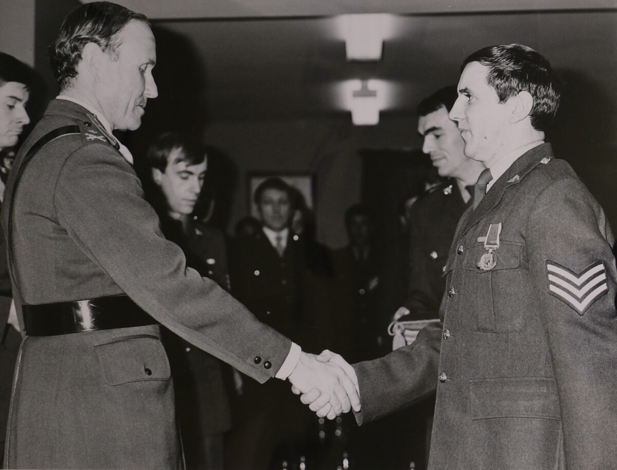 Sergeant Birkett Royal Anglian Regiment receives his Long Service and Good Conduct Medal in 1983 Sergeant Birkett Royal Anglian Regiment receives his Long Service and Good Conduct Medal in 1983