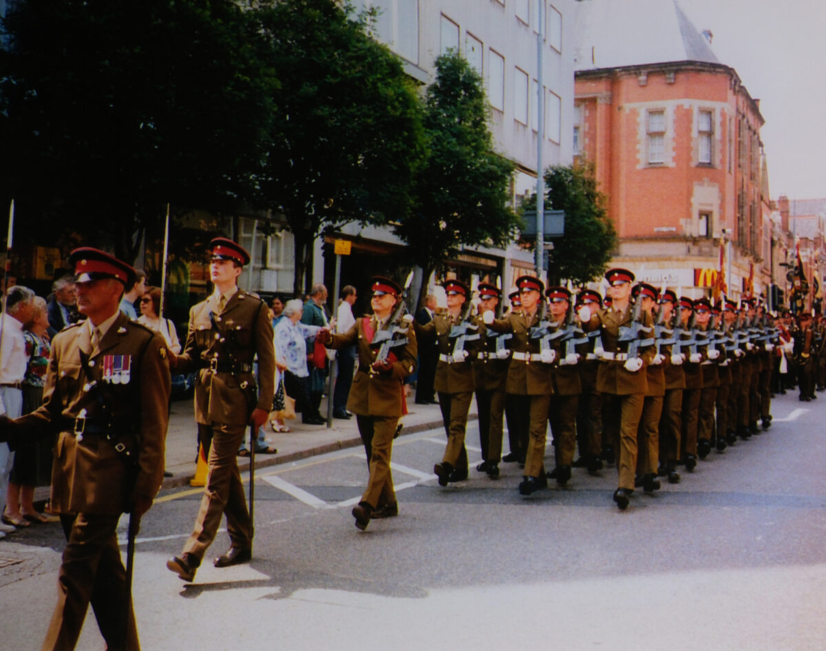 C Company 2nd Battalion Royal Anglian Regiment march through Leicester