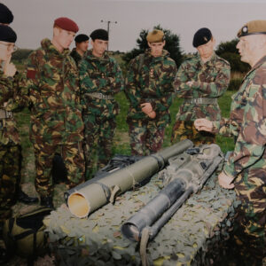Corporal West 2nd Battalion Royal Anglian Regiment briefs the junior command course on the 94mm LAW.