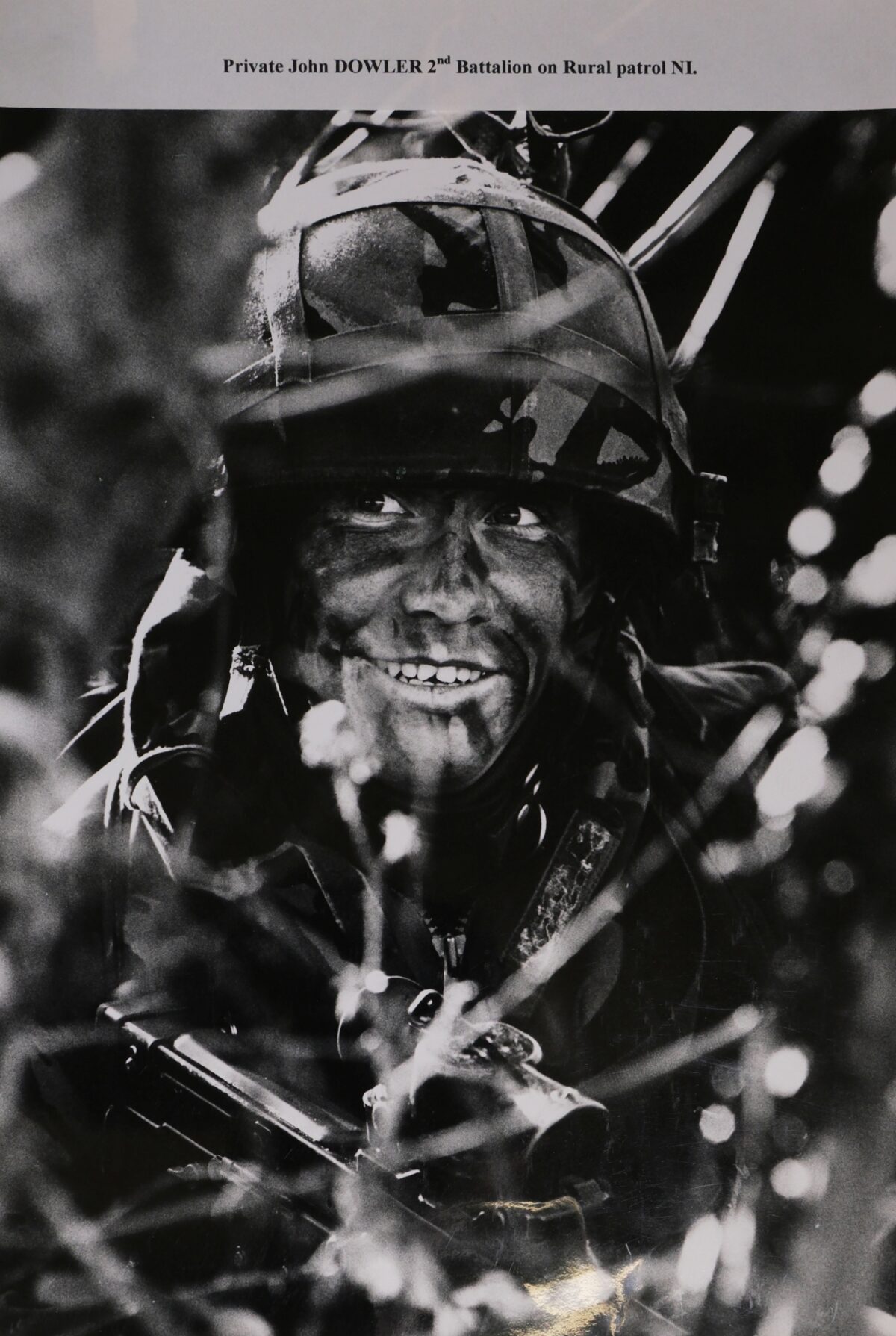 Private John Dowler 2nd Battalion Royal Anglian Regiment on rural patrol in Northern Ireland