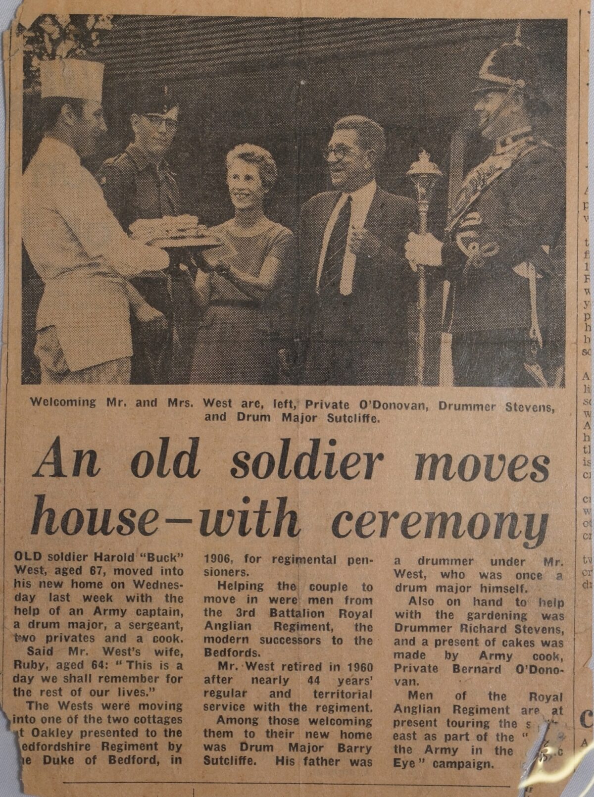 Press article Veteran Harold Buck moves into new home, supported by 3rd Battalion Royal Anglian Regiment, Press article Veteran Harold Buck moves into new home, supported by 3rd Battalion Royal Anglian Regiment,