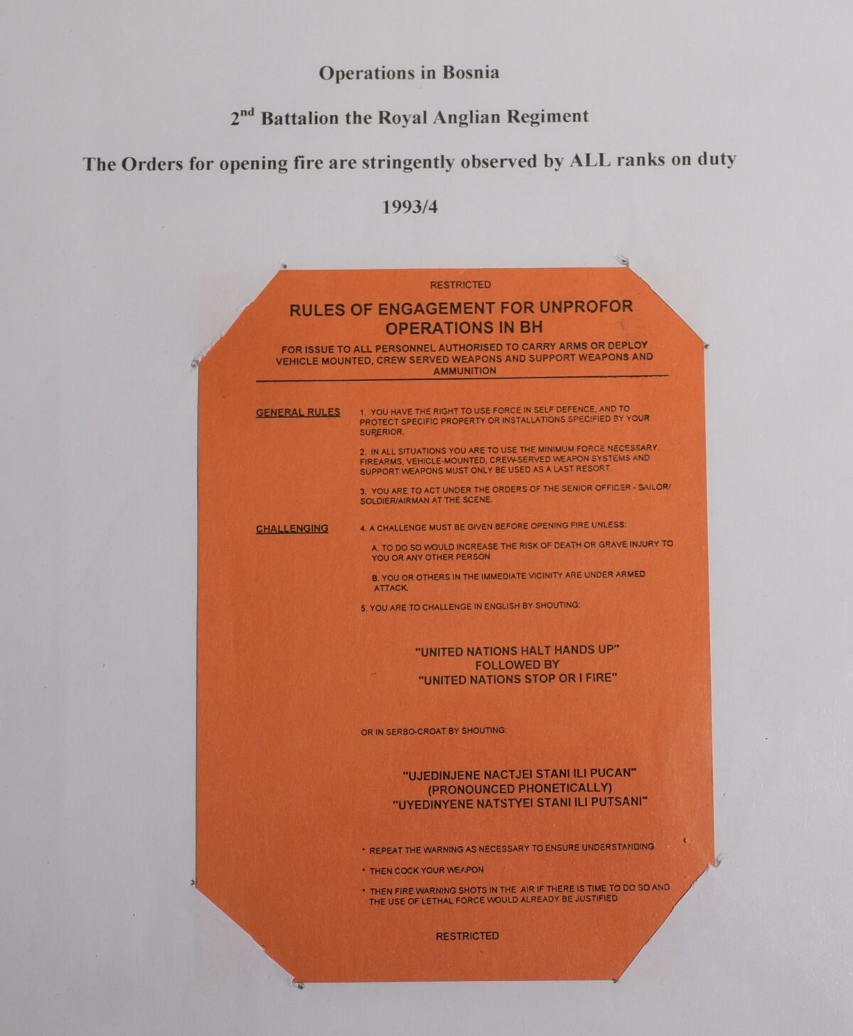 Rules of Engagement for UNPROFOR Operations in Bosnia document Rules of Engagement for UNPROFOR Operations in Bosnia document