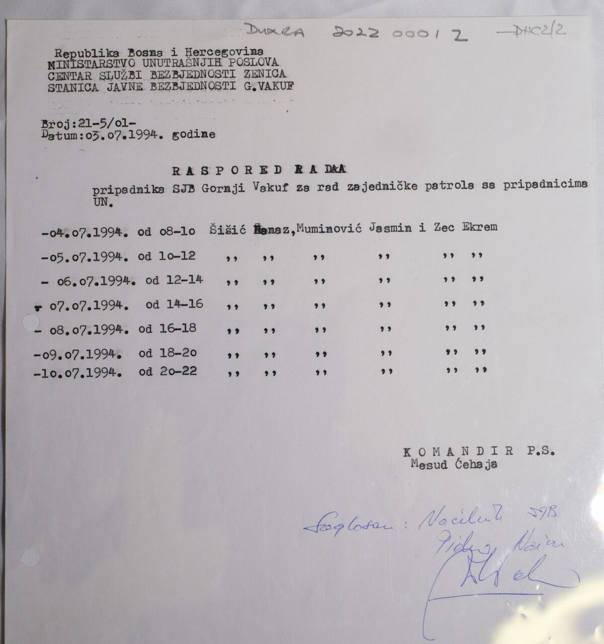 Bosnia document RASPORED RADAA Bosnia document RASPORED RADAA