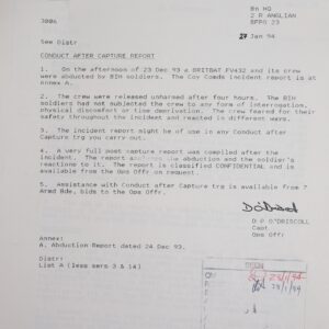 Conduct after capture report Bosnia dated 27 January 1994