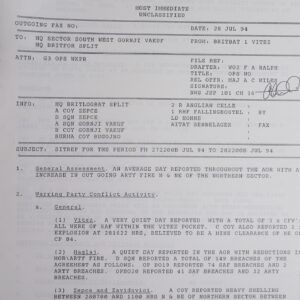 UN Protection Force BRITBAT VITEZ Sitrep Military Force Summary document 1994