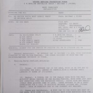 UN Protection Force BRITBAT VITEZ Sitrep Military Force Summary document 1994