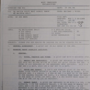 UN Protection Force BRITBAT Vitez Sitrep Military Force Summary document 1994