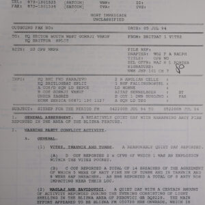 UN Protection Force BRITBAT Vitez Sitrep Military Force Summary document 1994