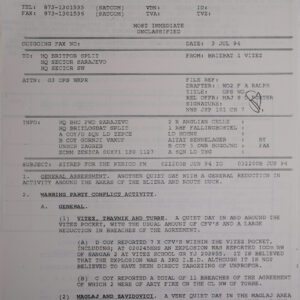 UN Protection Force BRITBAT Vitez Sitrep Military Force Summary document 1994