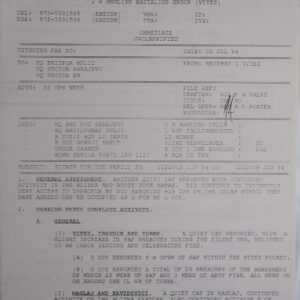 UN Protection Force BRITBAT Vitez Sitrep Military Force Summary document 1994