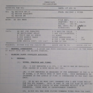 UN Protection Force BRITBAT Vitez Sitrep Military Force Summary document 1994