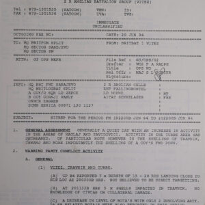 UN Protection Force BRITBAT Vitez Sitrep Military Force Summary document 1994