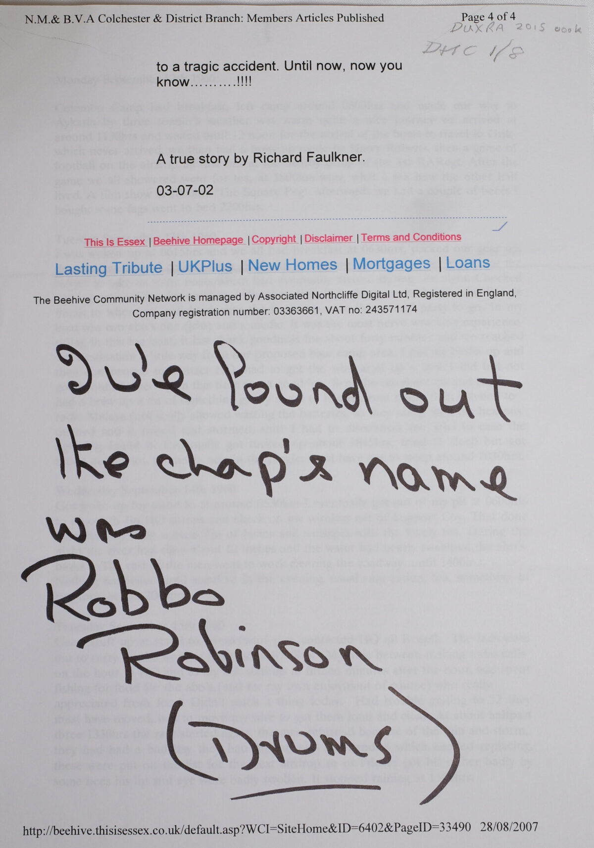 A true story by Richard Faulkner A true story by Richard Faulkner