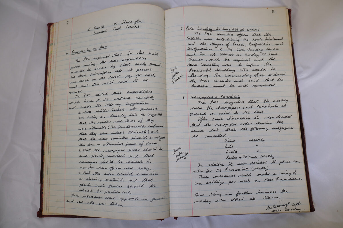 Minutes book from Royal Anglian Regiment Officers Mess Minutes book from Royal Anglian Regiment Officers Mess
