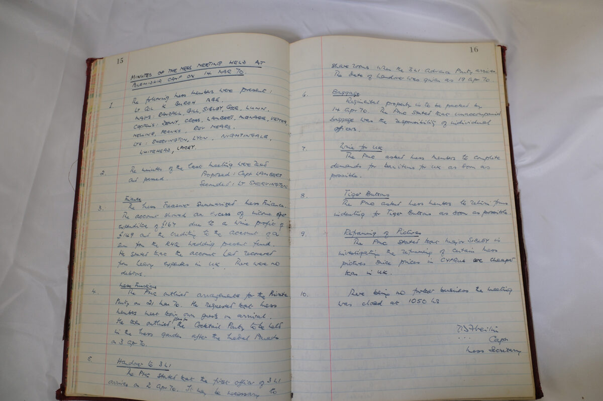 Minutes book from Royal Anglian Regiment Officers Mess Minutes book from Royal Anglian Regiment Officers Mess