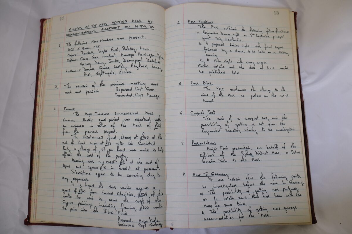 Minutes book from Royal Anglian Regiment Officers Mess Minutes book from Royal Anglian Regiment Officers Mess
