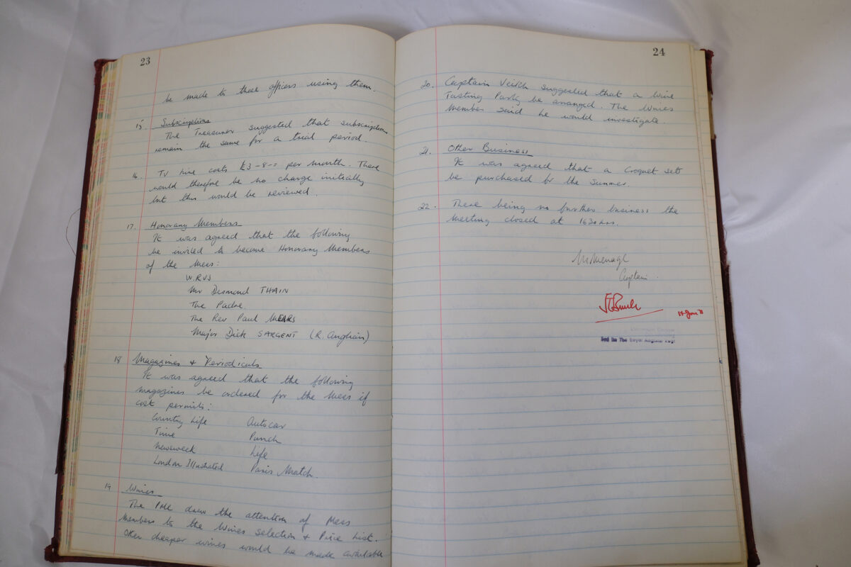 Minutes book from Royal Anglian Regiment Officers Mess Minutes book from Royal Anglian Regiment Officers Mess