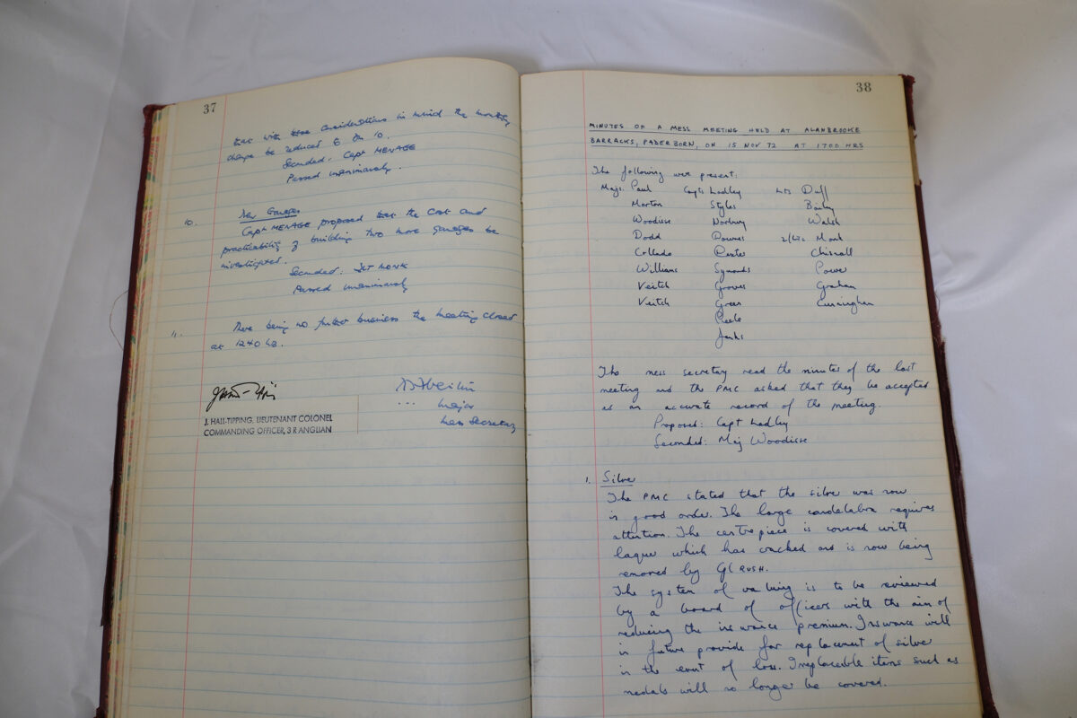 Minutes book from Royal Anglian Regiment Officers Mess Minutes book from Royal Anglian Regiment Officers Mess