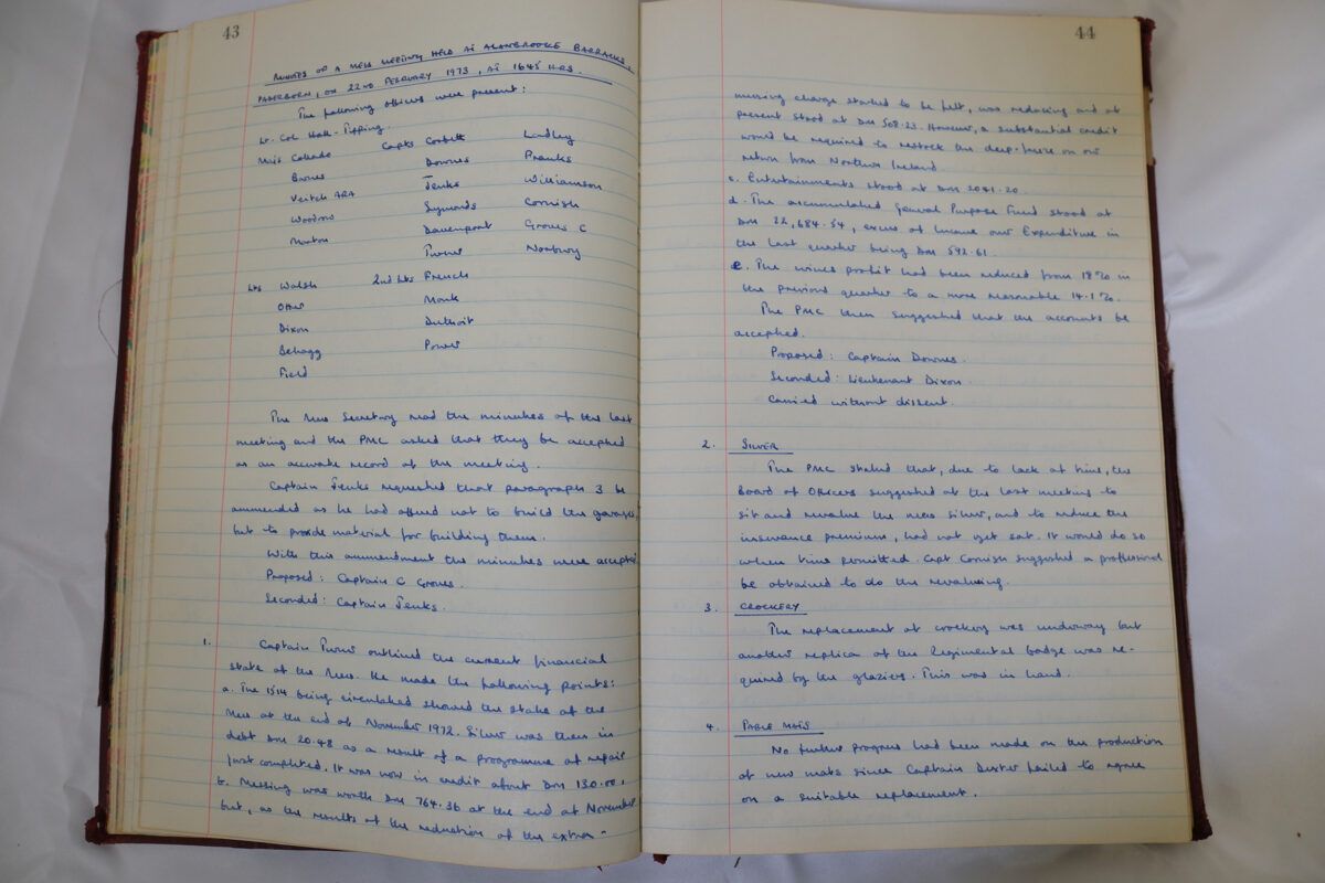 Minutes book from Royal Anglian Regiment Officers Mess Minutes book from Royal Anglian Regiment Officers Mess