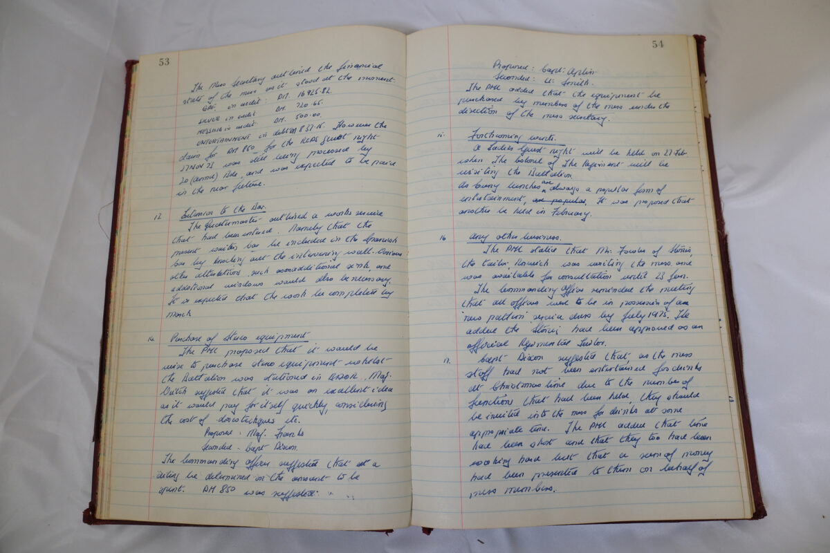 Minutes book from Royal Anglian Regiment Officers Mess Minutes book from Royal Anglian Regiment Officers Mess