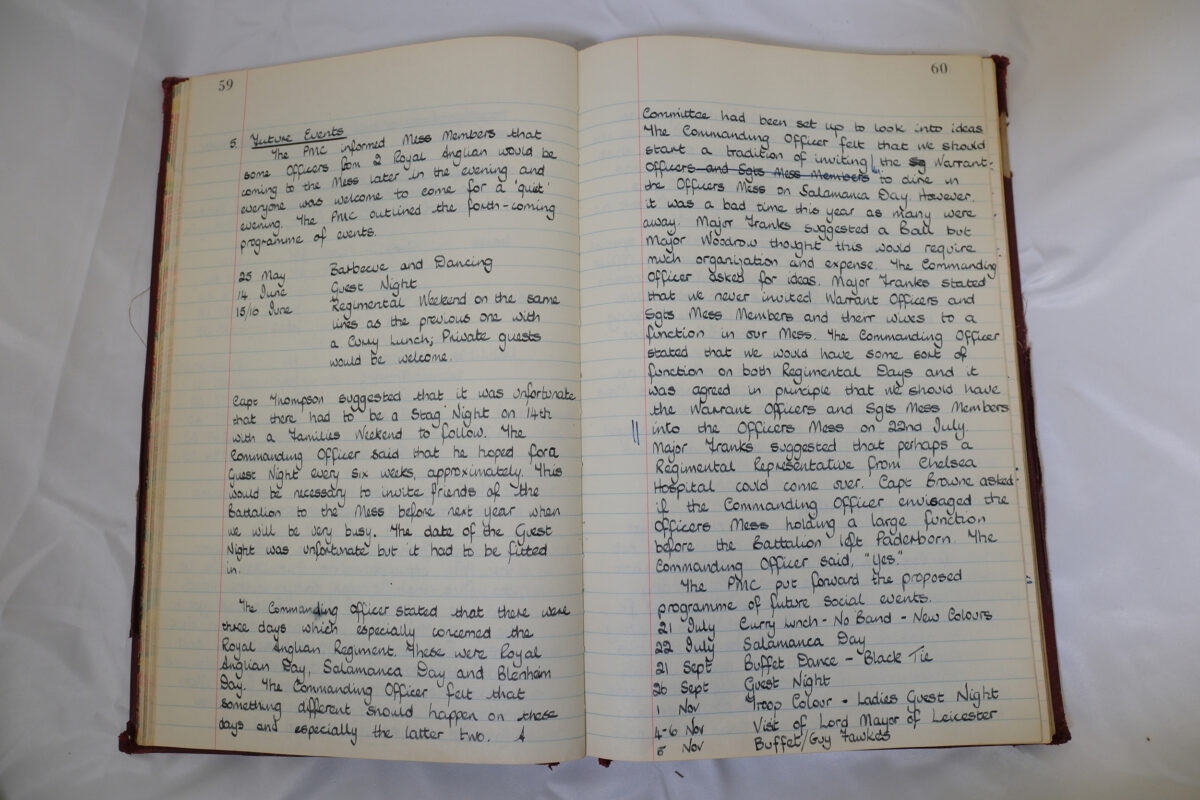 Minutes book from Royal Anglian Regiment Officers Mess Minutes book from Royal Anglian Regiment Officers Mess