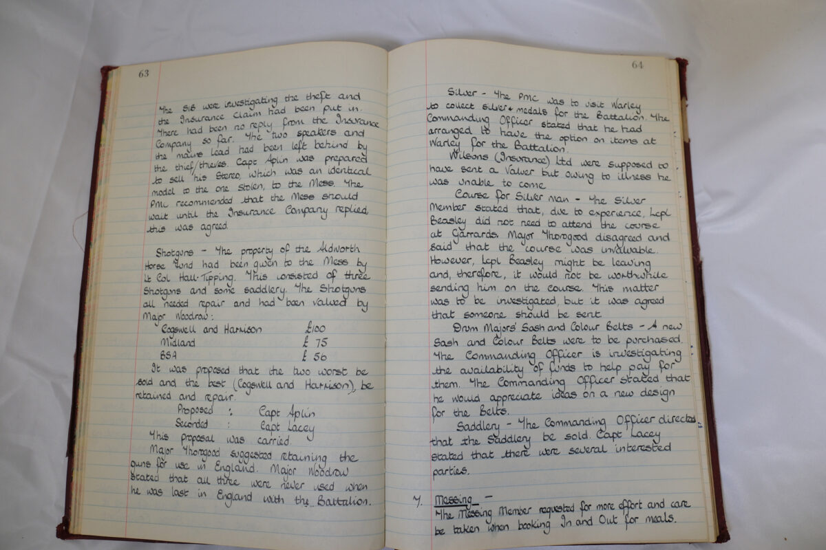Minutes book from Royal Anglian Regiment Officers Mess Minutes book from Royal Anglian Regiment Officers Mess