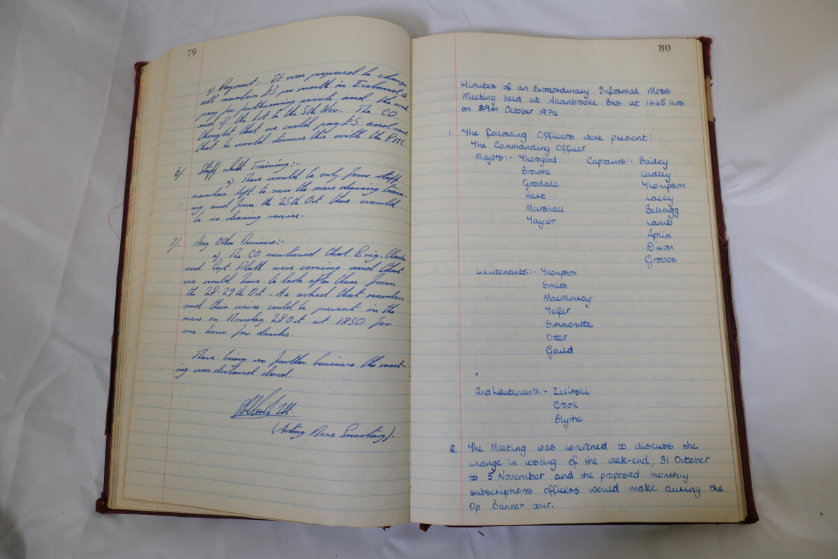 Minutes book from Royal Anglian Regiment Officers Mess Minutes book from Royal Anglian Regiment Officers Mess