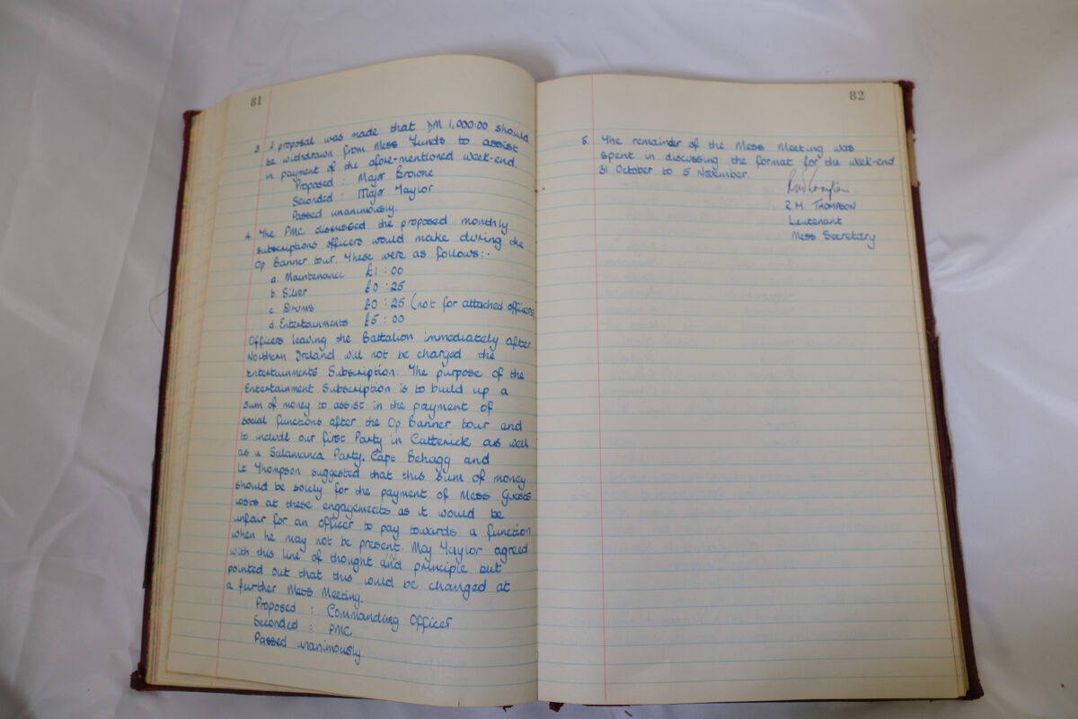 Minutes book from Royal Anglian Regiment Officers Mess Minutes book from Royal Anglian Regiment Officers Mess