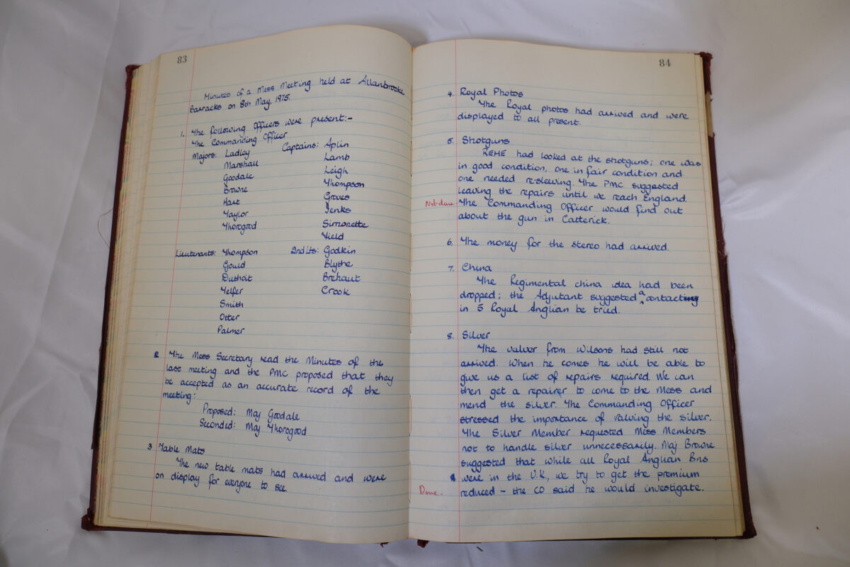Minutes book from Royal Anglian Regiment Officers Mess Minutes book from Royal Anglian Regiment Officers Mess