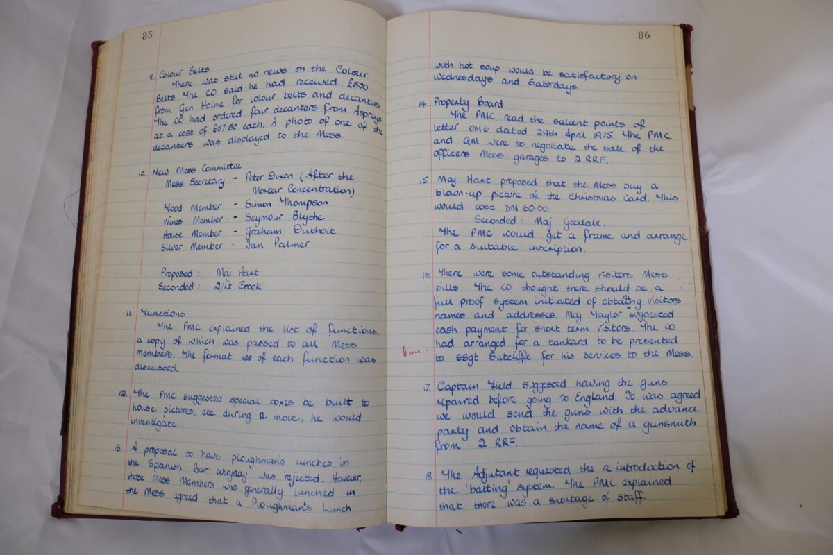 Minutes book from Royal Anglian Regiment Officers Mess Minutes book from Royal Anglian Regiment Officers Mess