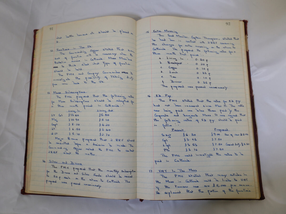 Minutes book from Royal Anglian Regiment Officers Mess Minutes book from Royal Anglian Regiment Officers Mess