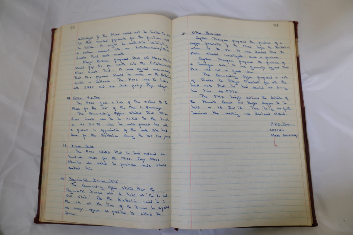 Minutes book from Royal Anglian Regiment Officers Mess Minutes book from Royal Anglian Regiment Officers Mess