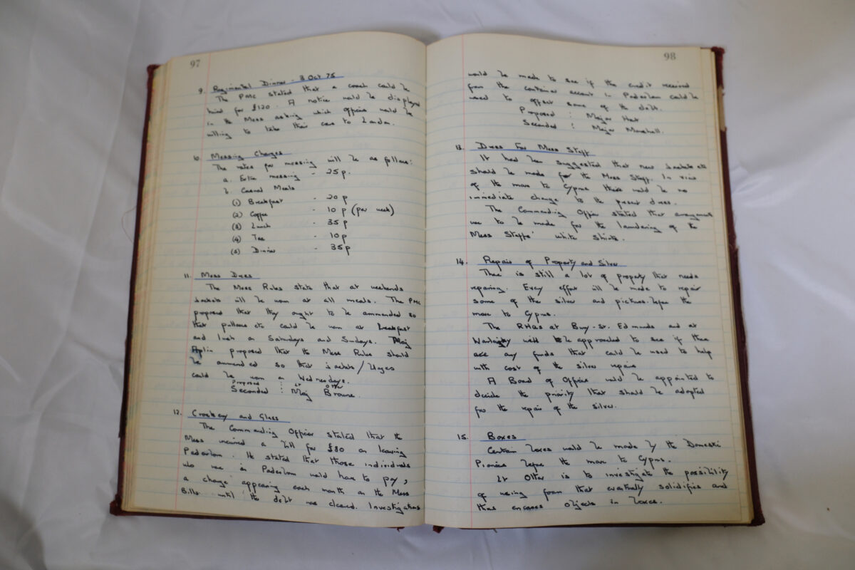 Minutes book from Royal Anglian Regiment Officers Mess Minutes book from Royal Anglian Regiment Officers Mess
